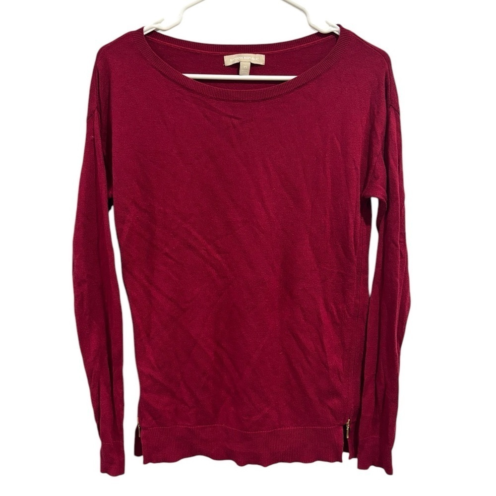 Banana Republic Women’s Sweater Red Pullover Zippers Wool Blend XS Cozy Winter